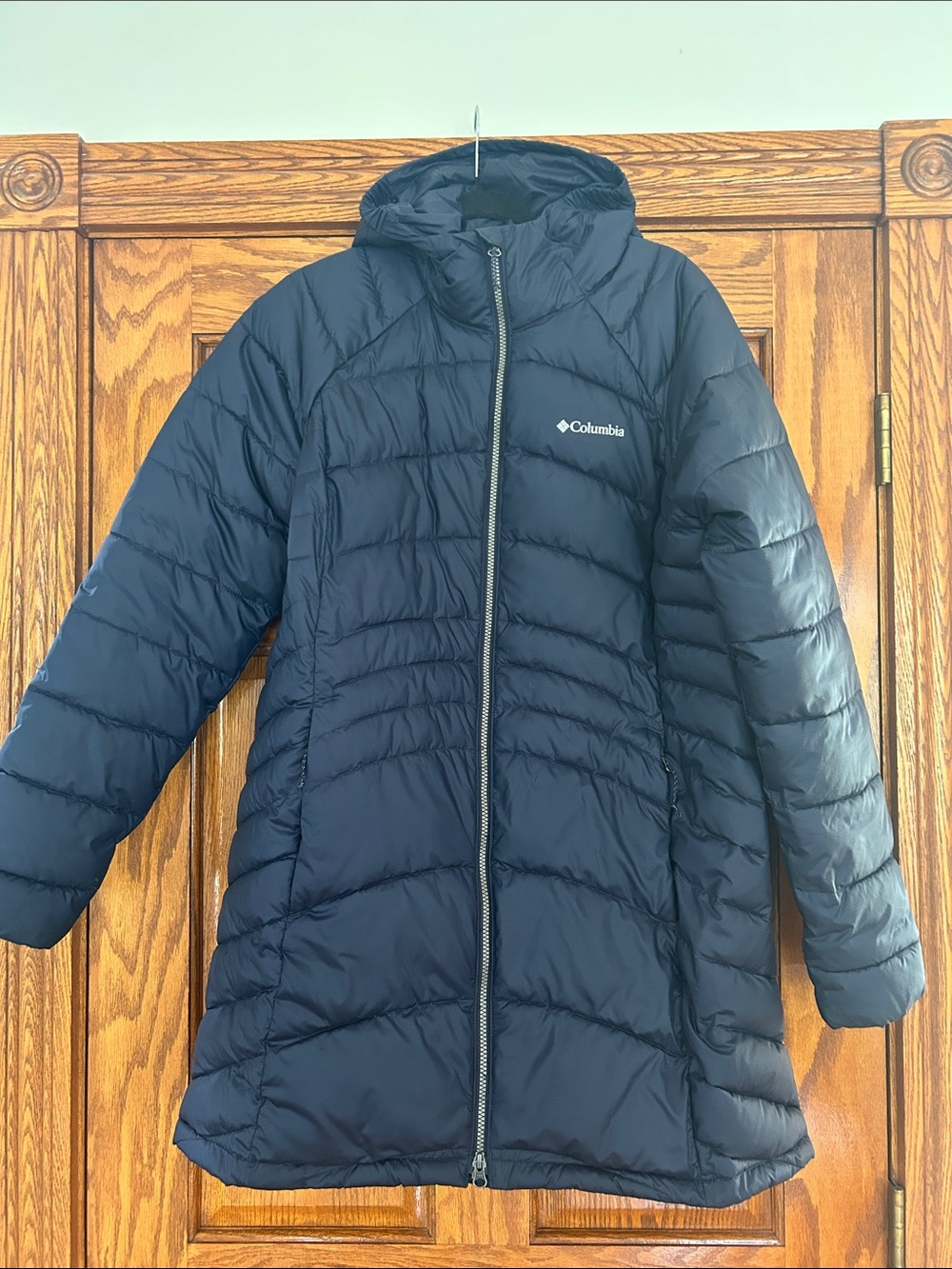 Columbia Ladies Navy Hooded Quilted Long Puffer Jacket Size XL
